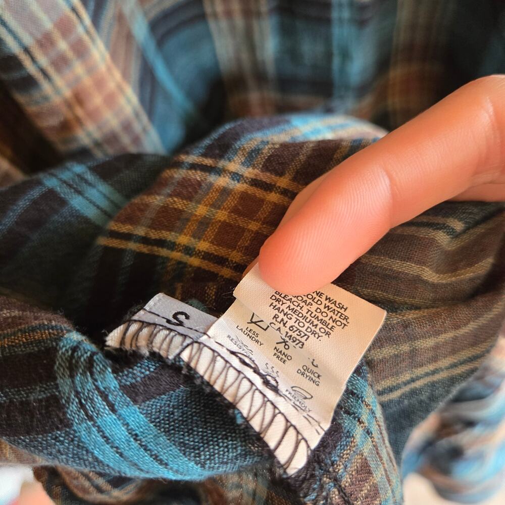 Ably Melody Dress Gauze Tank Top Teal Combo Button Down Small Boho Plaid Cottage - Picture 6 of 6